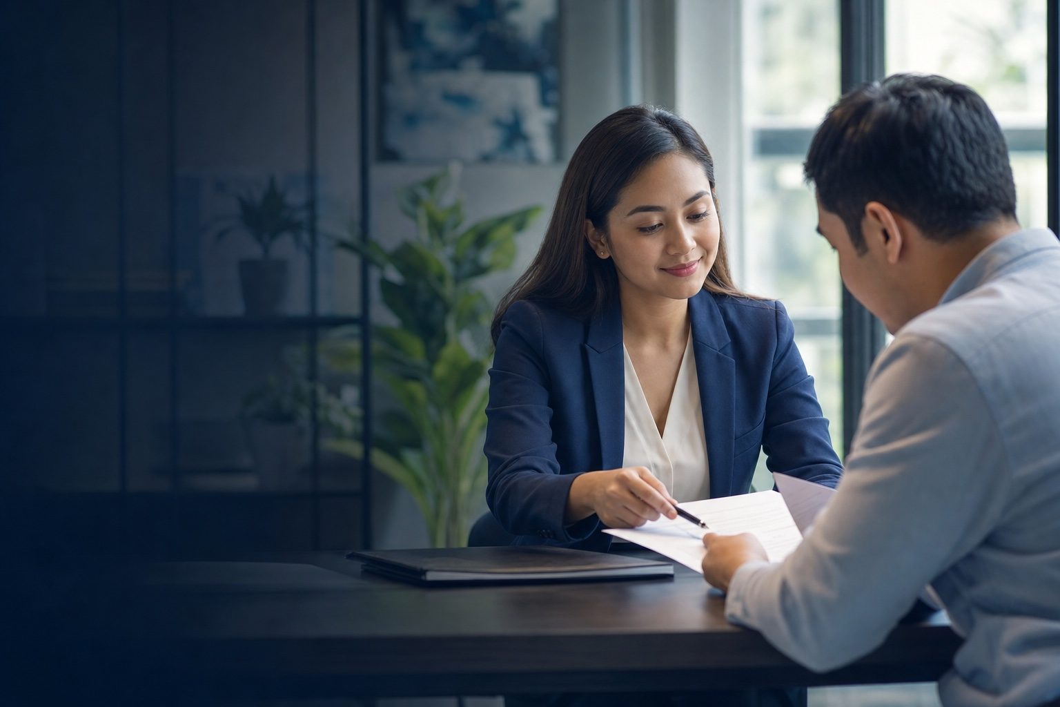 An advisor going through a claim file with a client